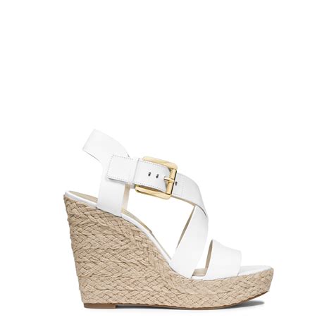 michael kors giovanna leather espadrille wedge sandal white|Michael Kors Women's Espadrille Wedges .